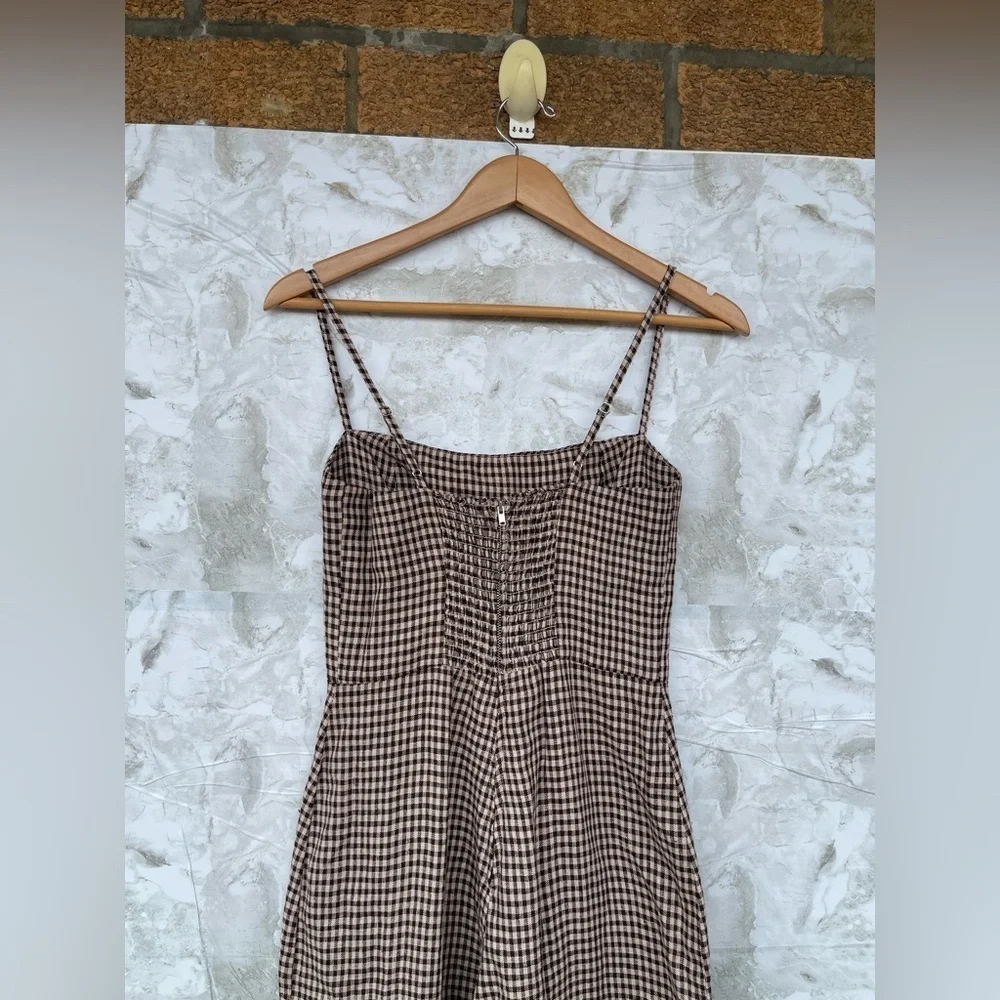Reformation Overland Linen Jumpsuit In Tartine Check (Brown/Tan Checkered) sz2